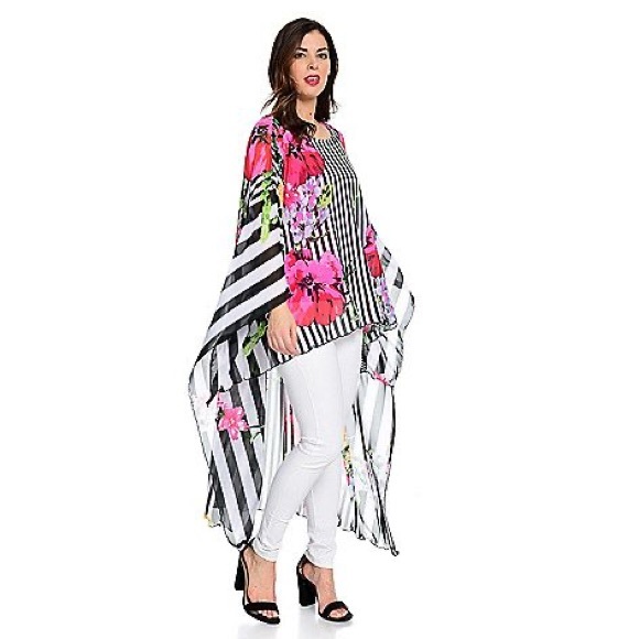 π₯Nygard Stripe & Floral Mesh Cape